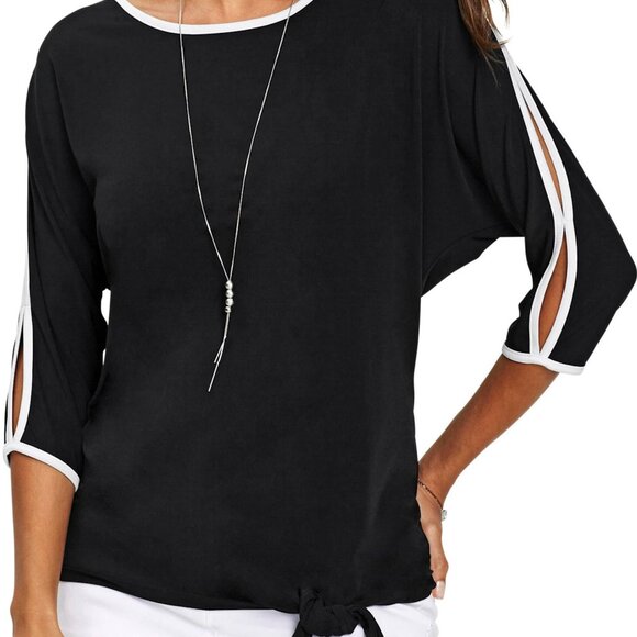 FRANK LYMEN CHIC Nautical Cruise Summer Navy White 3/4 sleeve blouse Sz 10 VGUC - Picture 1 of 9